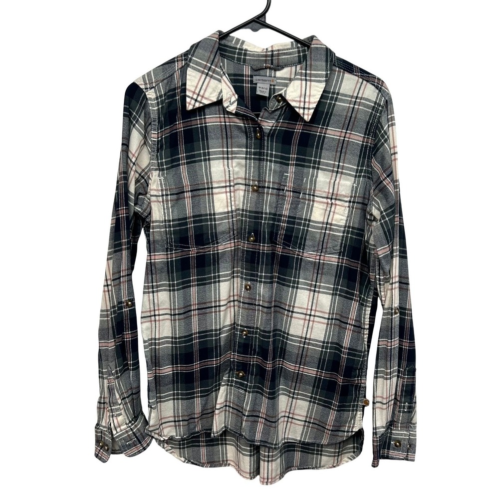 Carhartt Plaid Flannel Shirt Womens M Workwear Cabincore Heritage Outdoorsy